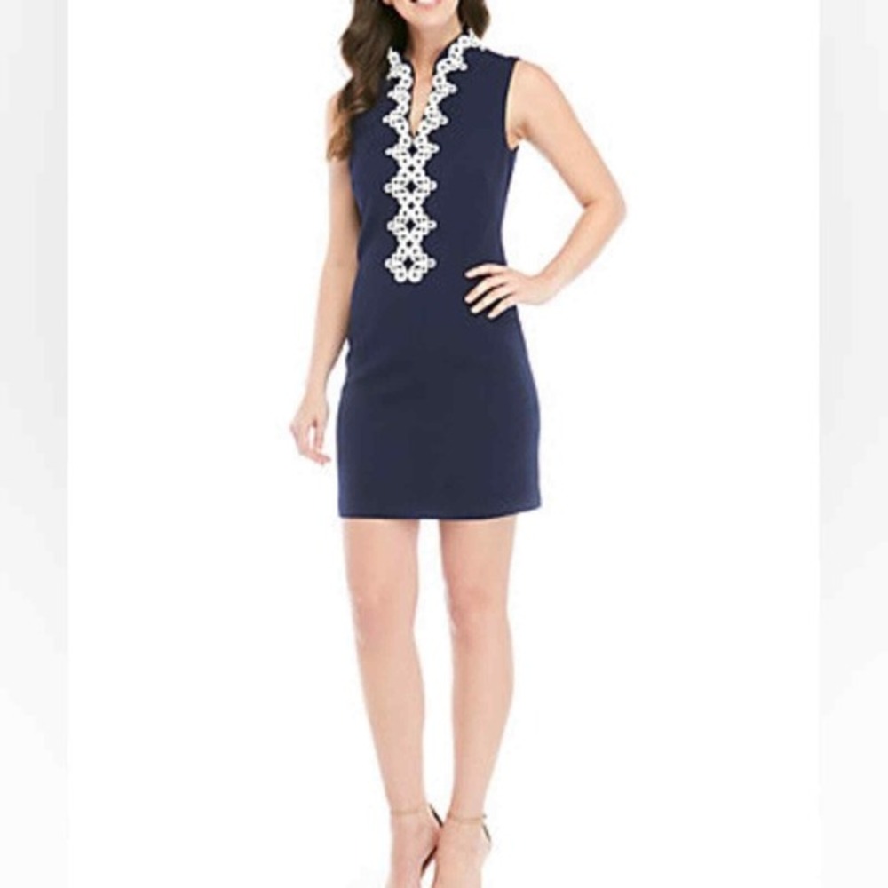 Jessica Howard Navy Blue Soutache Trim Sleeveless Shift Dress 24W New‎